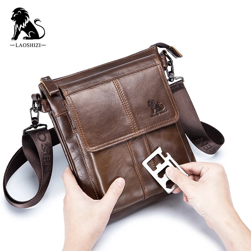 LAOSHIZI Men's Bags Nappa Leather Shoulder Messenger Bag Crossbody Bag Zipper Daily Office & Career Messenger Bag