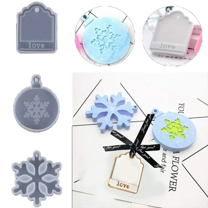 

25Pcs Christmas Theme Silicone Resin Casting Mold Kit Epoxy Resin Pendant Mold with Hanging Hole, Including Snowflake