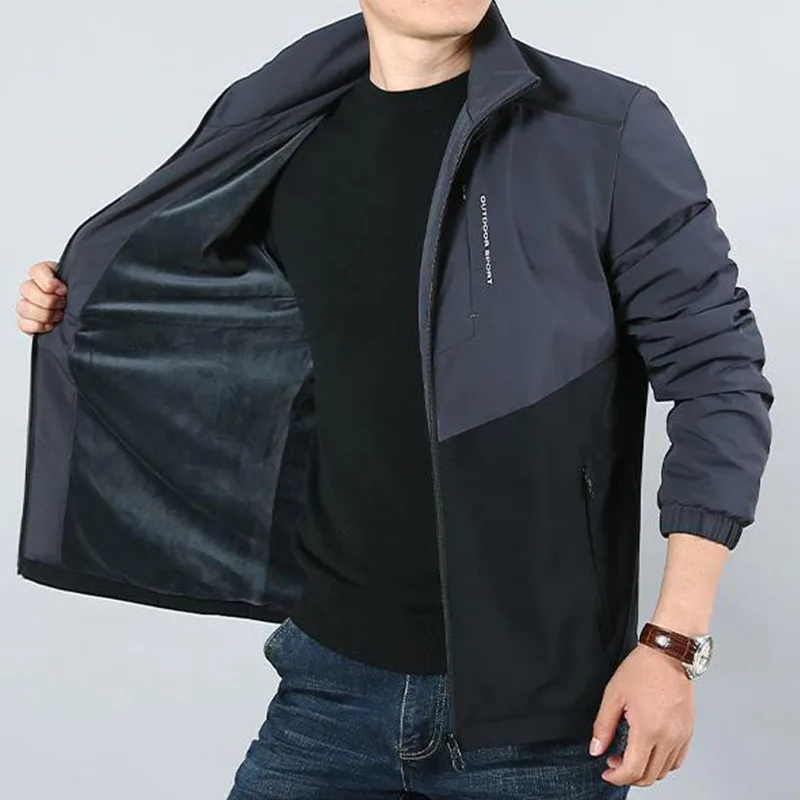 Мужская теплая флисовая куртка ветрозащитная эластичная с воротником-стойкой