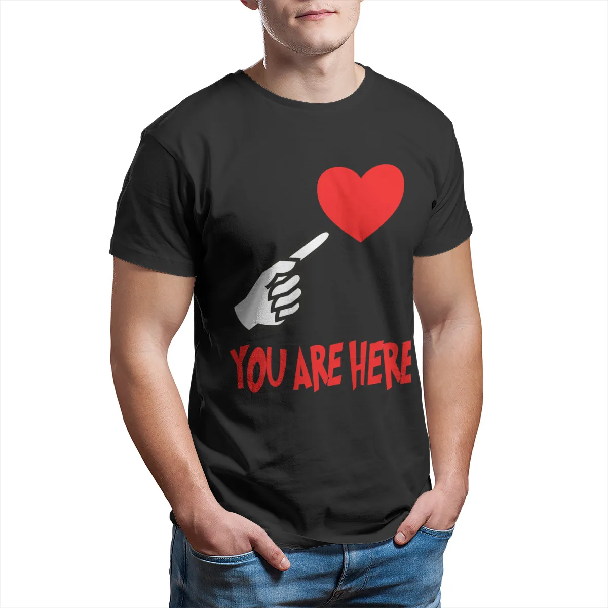 

YOU ARE HERE Funny Punk Cute Top quality Men Clothing O-Neck