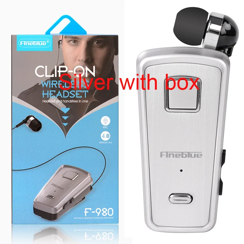 Fineblue F980 MINI Wireless Bluetooth Earphone Car In-Ear Handsfree with Microphone Headset Mini Vibration Support IOS Android - Цвет: Silver with box