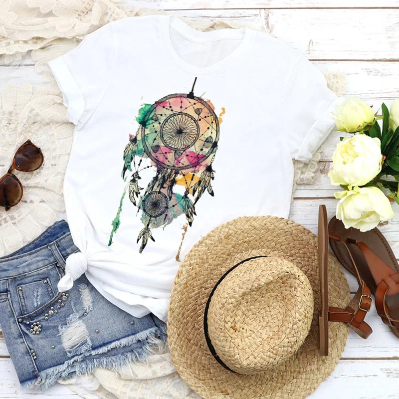 

Women Graphic Vintage Color Feather Kawaii Adventure Casual Fashion Tees Print Tops T Shirt Clothing Female Shirt Womens T-Shirt