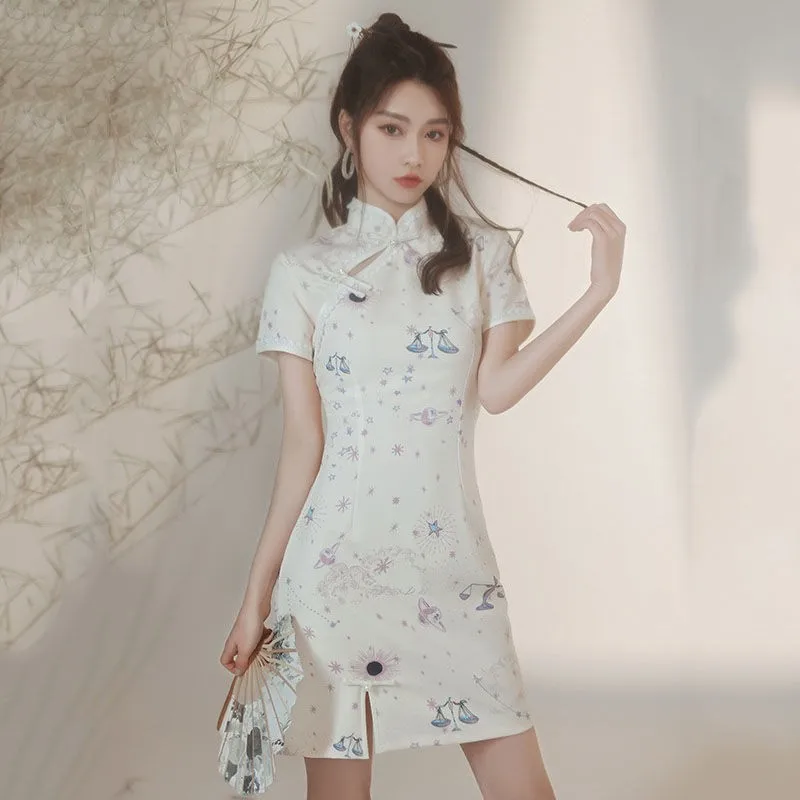 Винтажное платье-Ципао с цветочным принтом женское традиционное китайское