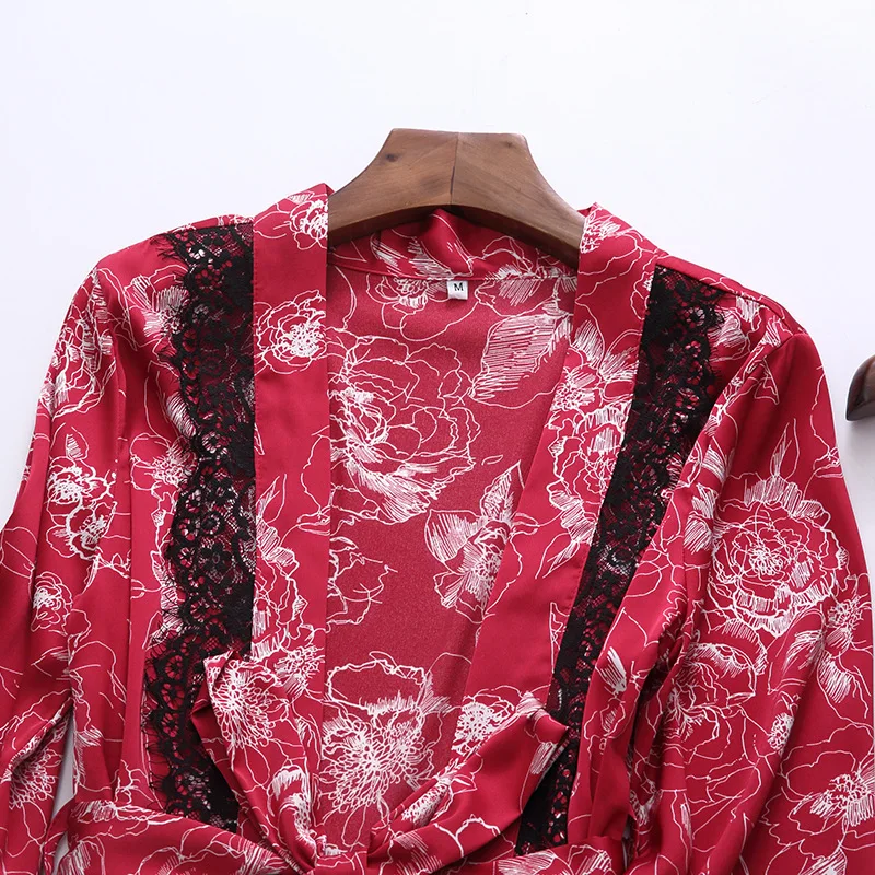

Spring Summer New 4PCS Pajamas Suit Female Kimono Robe Gown Intimate Lingerie Print Flower Sleepwear Casual Nightwear Home Wear