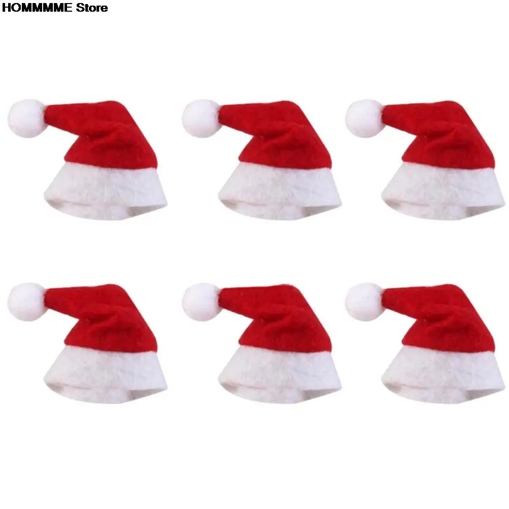 

6 pcs Mini Christmas Hat Santa Claus Hat Xmas Lollipop Hat Mini Wedding Gift Creative Caps Christmas Tree Ornament Decor