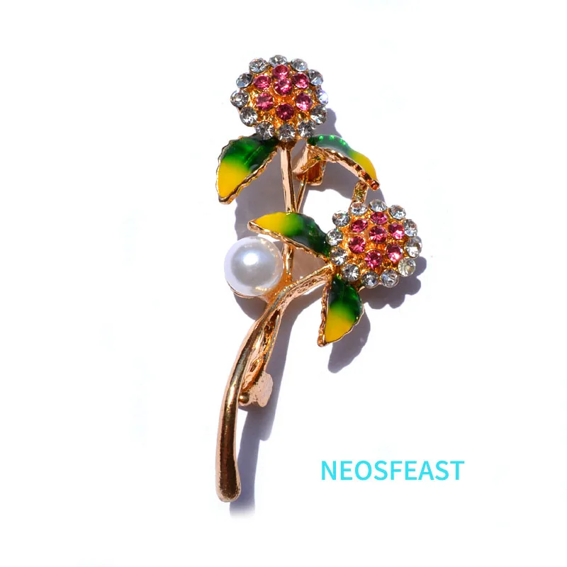 Женская Брошь золотистого цвета с цветком Rhistone элегантная жемчужная булавка для