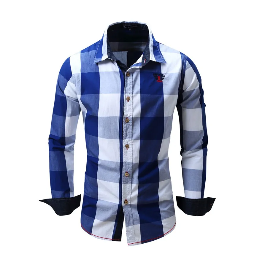 Men's Checked Shirt Long Sleeve Non-Iron Casual Blouse Cotton Slim Fit Plaid Top Mens Shirts High Quality Clothing | Мужская одежда