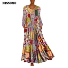Женское платье макси MISSOMO, винтажное платье с цветочным принтом, с длинными рукавами и круглым вырезом, Свободное длинное платье, женское платье