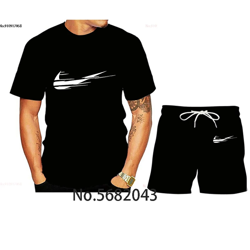 

2021 new fashion hot sale printed T-shirt sports suit quick-drying casual running wear summer short-sleeved shorts 2-piece set