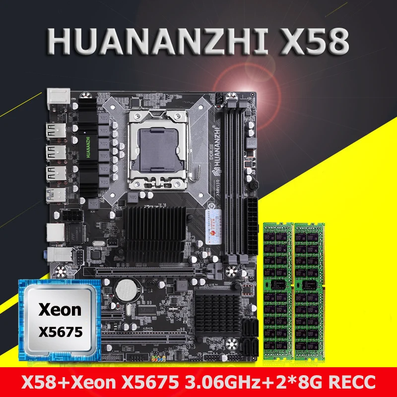 HUANANZHI X58 LGA1366 M ATX материнская плата с ЦП Xeon E5 X5675 3 06 ГГц от известного бренда