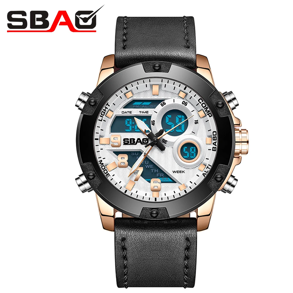 SBAO 30m Waterproof Dual Display Analog LED Electronic Quartz Watch Military Men's Sports Electronic Watch Men's Watch