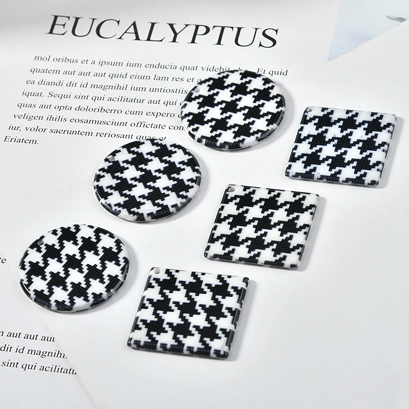 

New style 40pcs/lot black white grid print geometry rounds/square shape acrylic beads diy jewelry earring/garment accessory