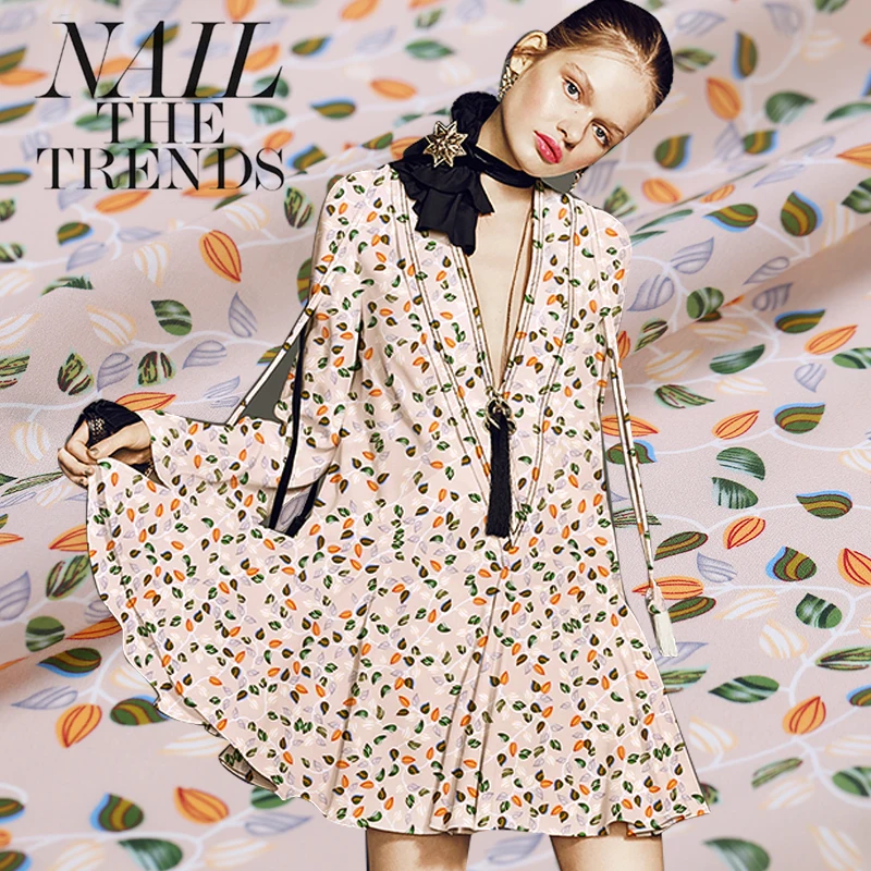 Высококачественная ткань крепдешина с цифровым принтом листьев на заказ для