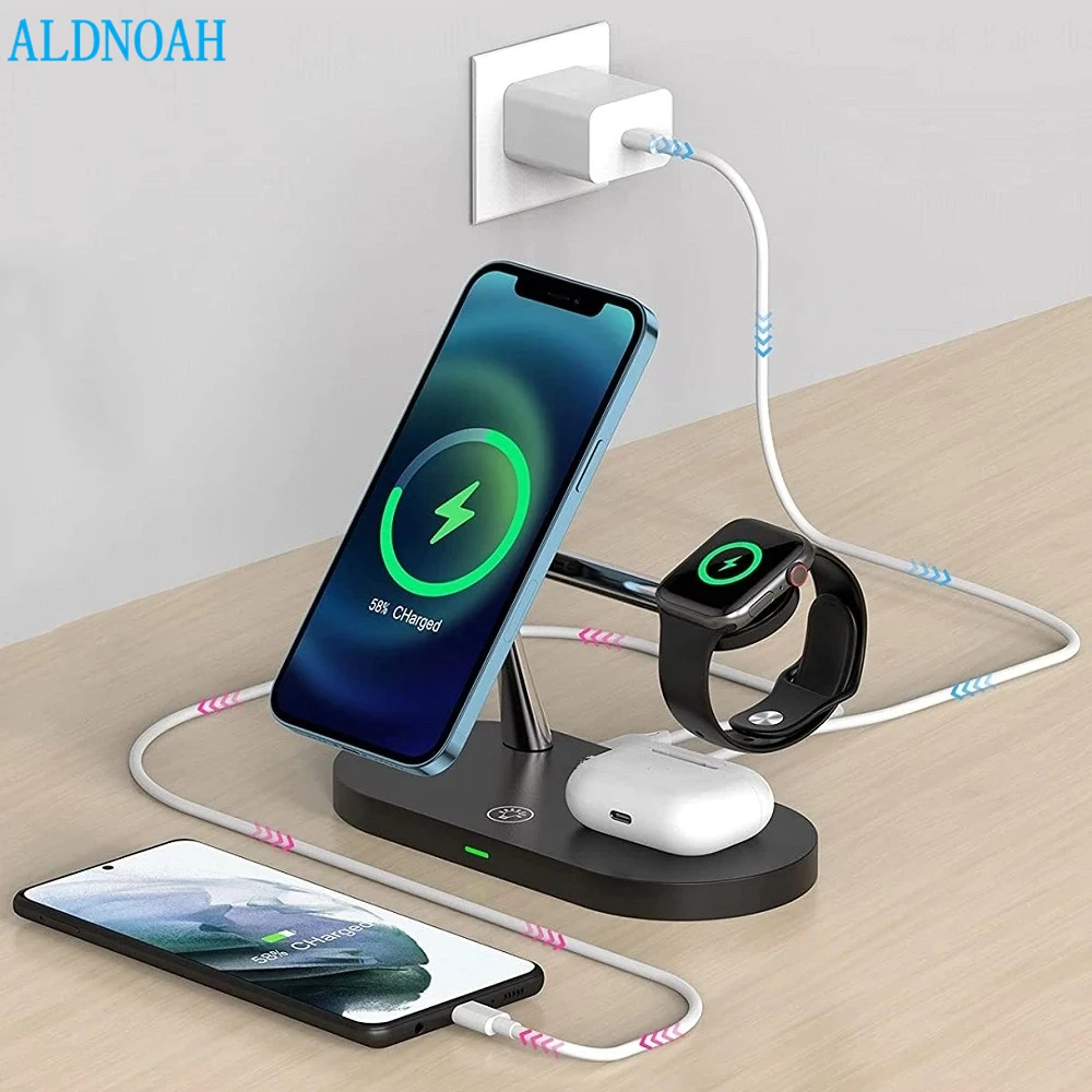 

FOR 4 in 1 Magnetic Wireless Charger Stand For iPhone 12 Pro Max 15W Fast Charging Station For Apple Watch 6 5 4 3 2 Airpods Pro