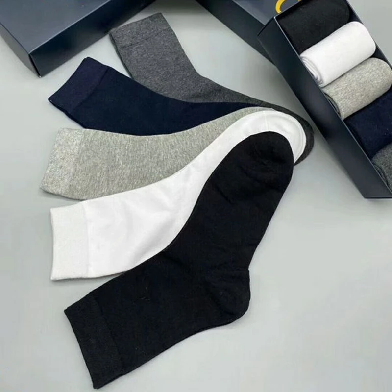 

5 Pairs/Lot High Quality Small Horse Color Horse Cotton Men Embroidery Sports Male Medium Tube Solid Socks Black Gray White