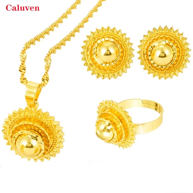 Эфиопское ожерелье серьги набор колец африканские Свадебные Ювелирные наборы