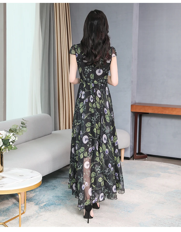 

Houthion Women's Oversized Dresses Chiffon Plus Size Loose Dress Summer New Fashion Casual Floral Print A-LINE Knee-Length