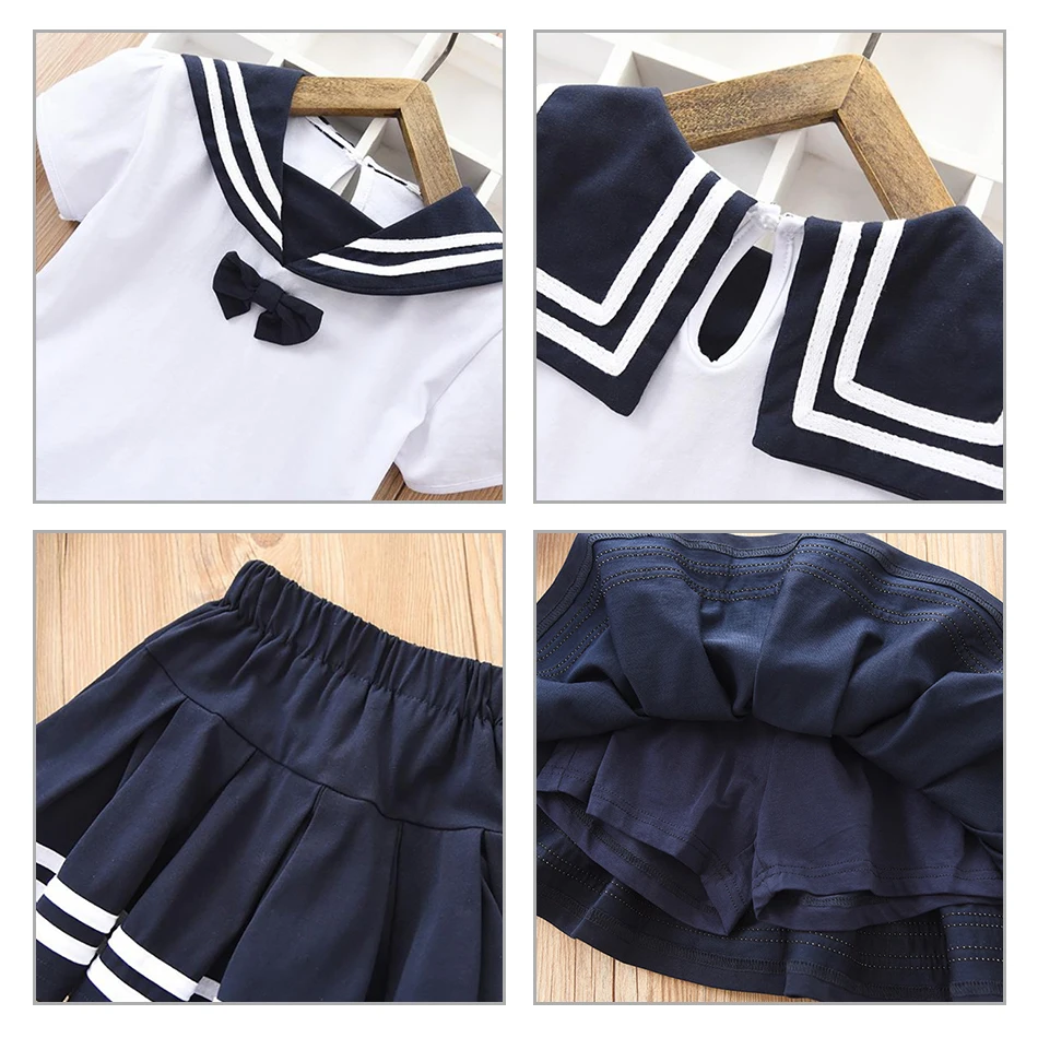 Kidswant College Style Chirld Girl Clothes Suit Fashion Bow Sleeve Sleeve T-Shirt + Pleated Skirt 2pcs Set Kids Summer Outfits