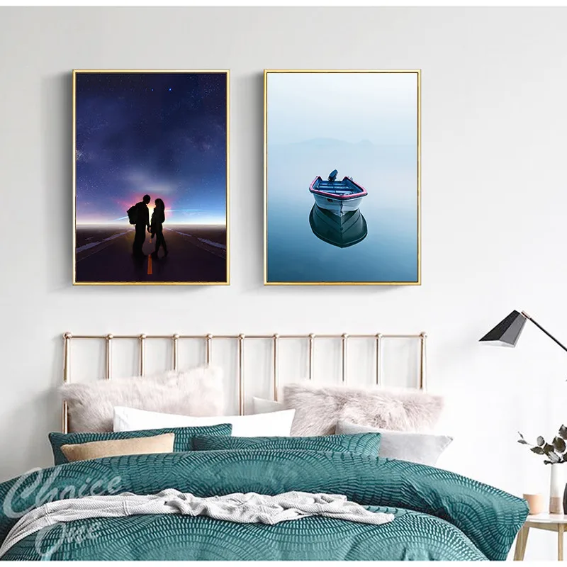 Романтический яркие платья с влюбленных и тепловой аэростат лодка настенный