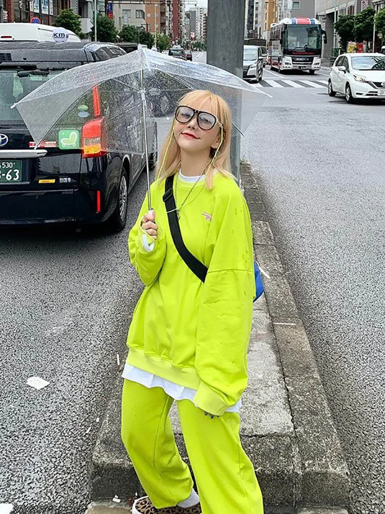 

2 Piece Set Women Tracksuit Long-Sleeved Fake Two-Piece Sweater And Casual Pants Clothes Korean Preppy Loose Two Pieces Set