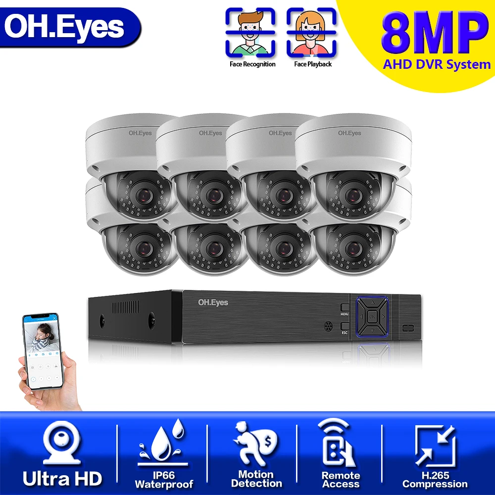 

H.265 8CH DVR CCTV System 4K HDMI AHD DVR 8PCS 8.0MP IR Outdoor Security Waterpfoof Camera Surveillance Kit Mobile Phone Remote