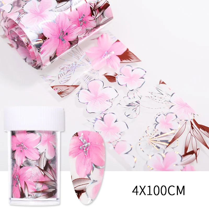 flower5 1 рулон мраморной металлической фольги для ногтей, слайдер, голографическая переводная пленка, наклейка, клей, Звездный маникюр, Декор, набор фольги для ногтей - Цвет: flower5