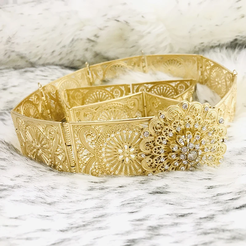 Moroccan Chic Caftan Wedding Metal Belt for Women Gold Silver Color Rhinestone Waist Chain Dubai Bridal Dress Body Jewelry