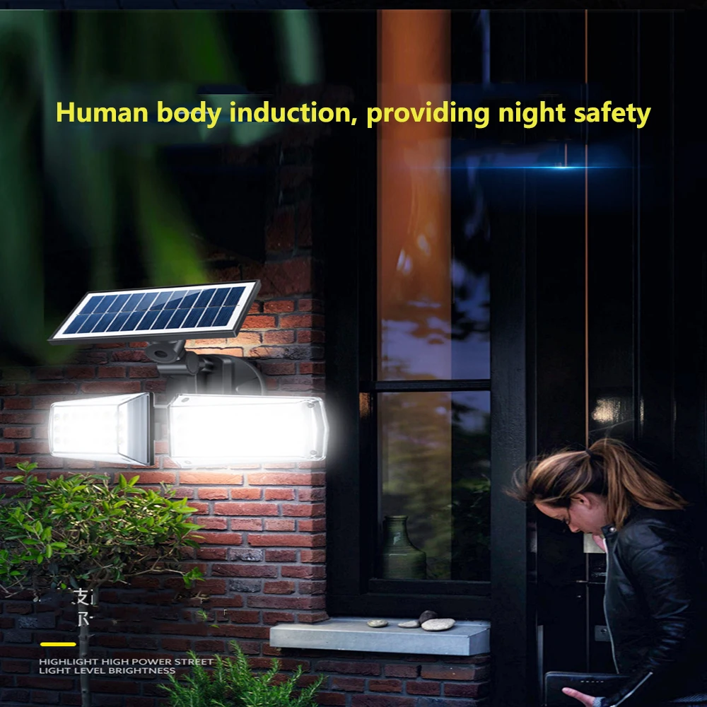 

PIR Motion Sensor Solar Lights Household Outdoor Lighting Dual Head Spotlights Adjustable Solar Security Lights IP65 Waterproof
