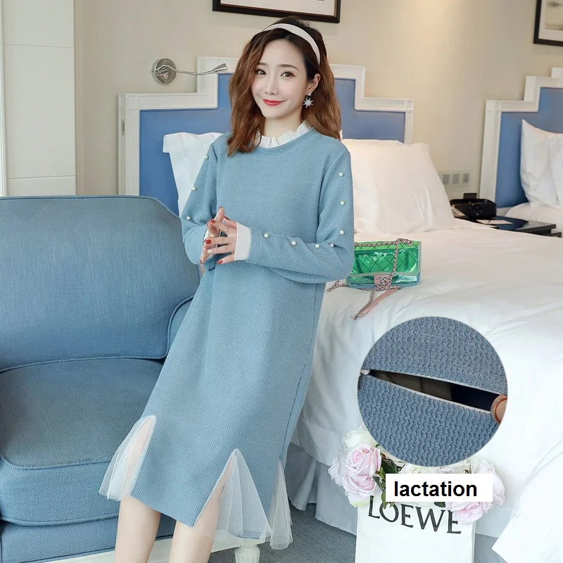 Платья для кормления грудью свитер наряды Одежда беременных осенний женщин