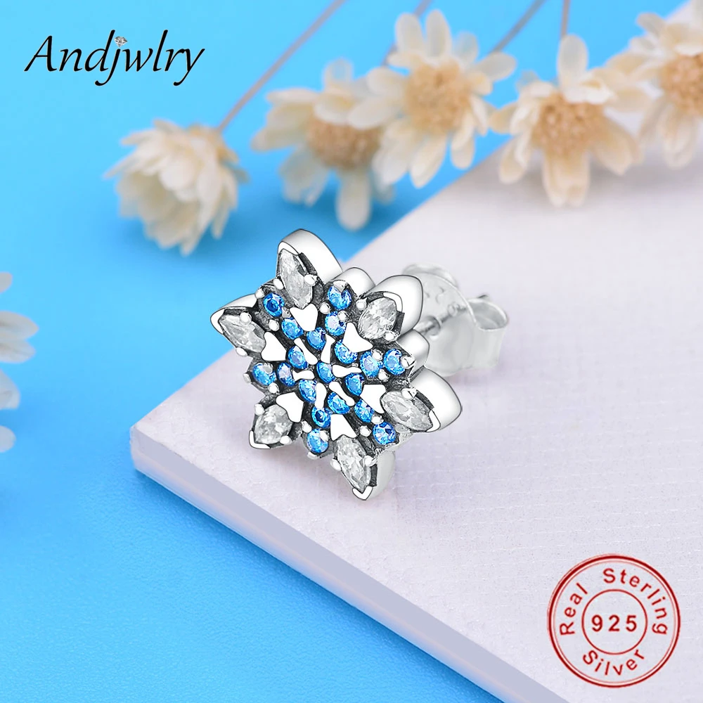 Серьги гвоздики в виде Снежинки из стерлингового серебра 925 пробы для женщин