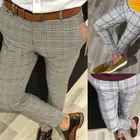 Новинка 2019, модные стильные мужские облегающие деловые строгие брюки в полоску, повседневные офисные обтягивающие брюки