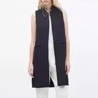 Весенний Блейзер, жилет, пальто, Женский Длинный жилет с воротником-стойкой, черный, белый, темно-синий, с двумя карманами, верхняя одежда