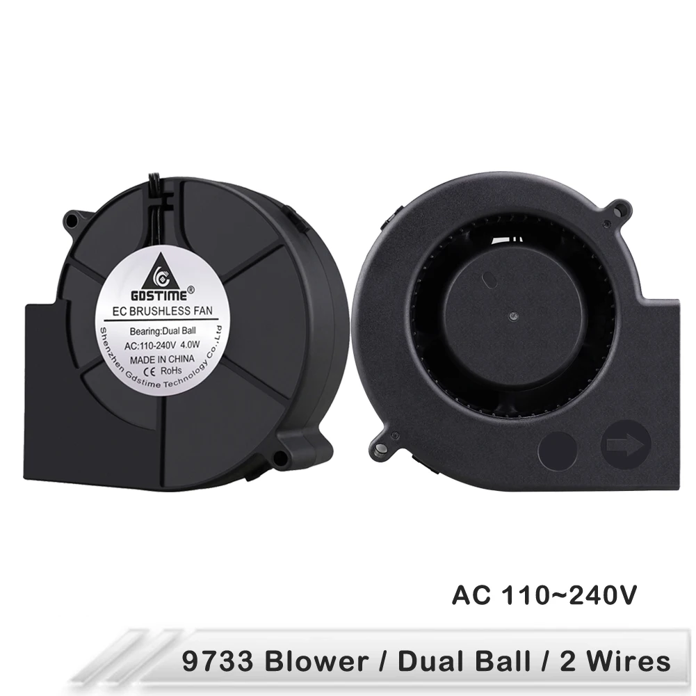 2 шт. Gdstime AC 110 в 115 120 220 240 97x33 мм 97 центробежный вентилятор EC 9733 двойной шаровой
