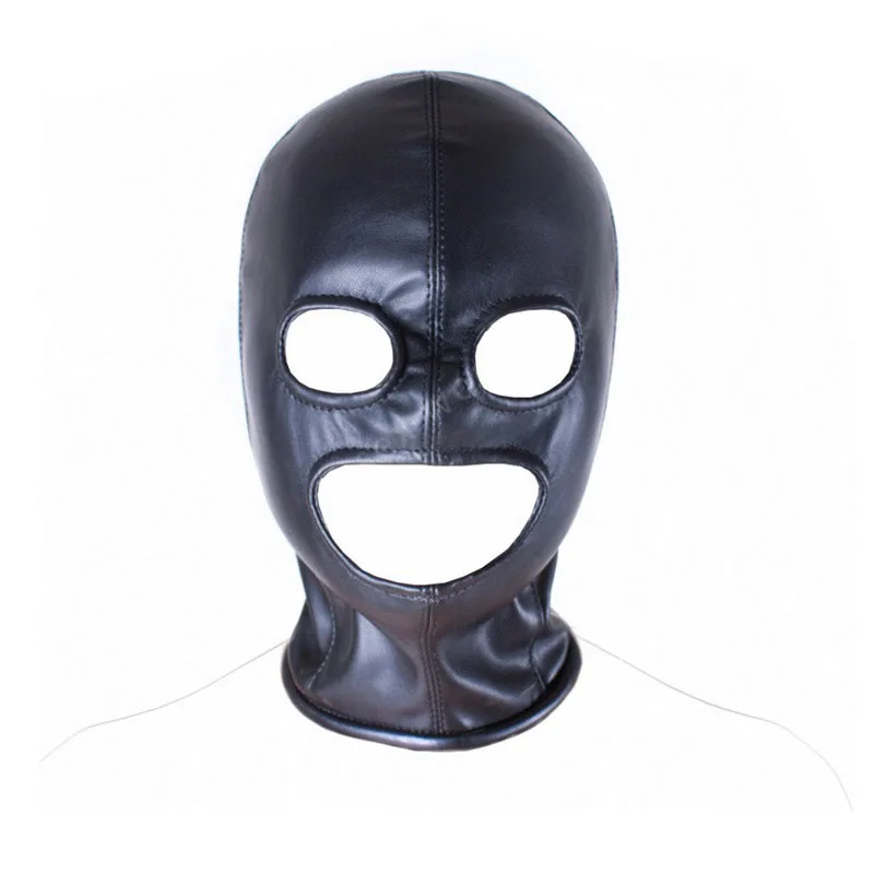 Маска на голову из искусственной кожи черного цвета БДСМ бондаж Эротическая