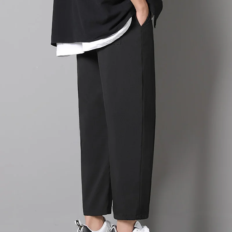 

Men Casual Pants Solid All-match Plus Size 5XL Pockets Elastic Waist Leisure Loose Straight Lightweight Classic Retro