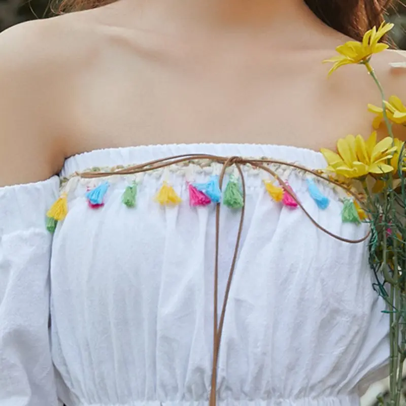 Женская футболка с открытыми плечами Boho летние белые рубашки открытой спиной