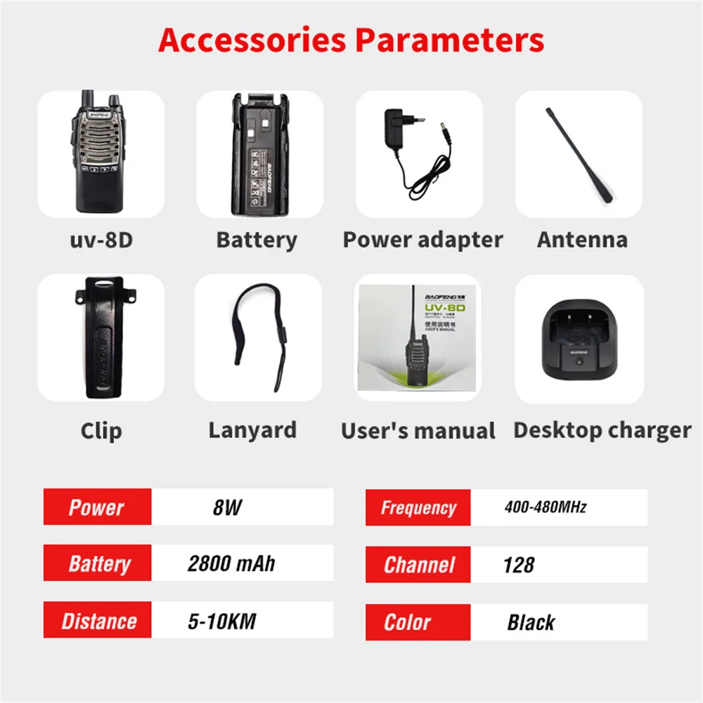 10 км Baofeng Walkie Talkie UV-8D 8 Вт 2800 мАч портативный CB радио Comunicador Hand Free 128 каналов двухстороннее радио с фонариком