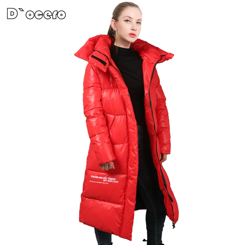 

D`OCERO 2021 New Winter Jacket Women Casual Loose Contrasting Colors Warm Parkas Thick Quilted Coat X-Long Hooded Outerwear