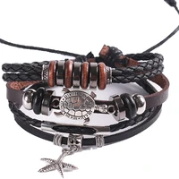 the new beaded bracelet adjustable alloy turtle starfish pendant ocean series cowhide bracelet wrist bracelets indian jewelry
