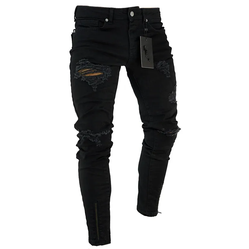 

street men jeans black street elastic pants