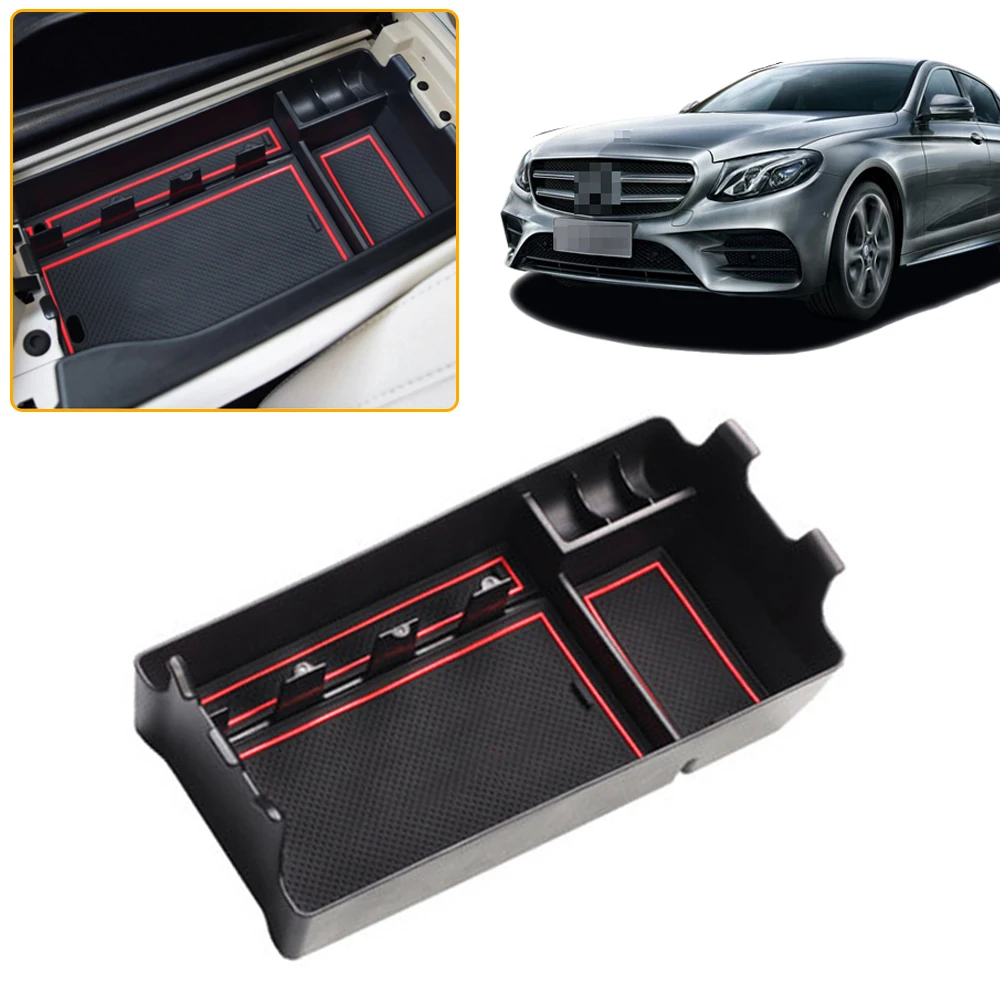

Car Armrest Storage Box For Benz Class E 2016-2019(Long Axis Version) Interior Armrest Storage Organizer Tray With Anti-Slip Mat