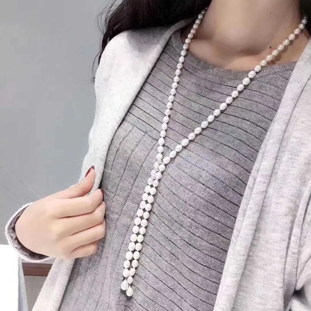 Handmade Fresh Water Pearls Necklace EnthicLong Chain for WomenLady Engagement Wedding Party Gifts Jewelry