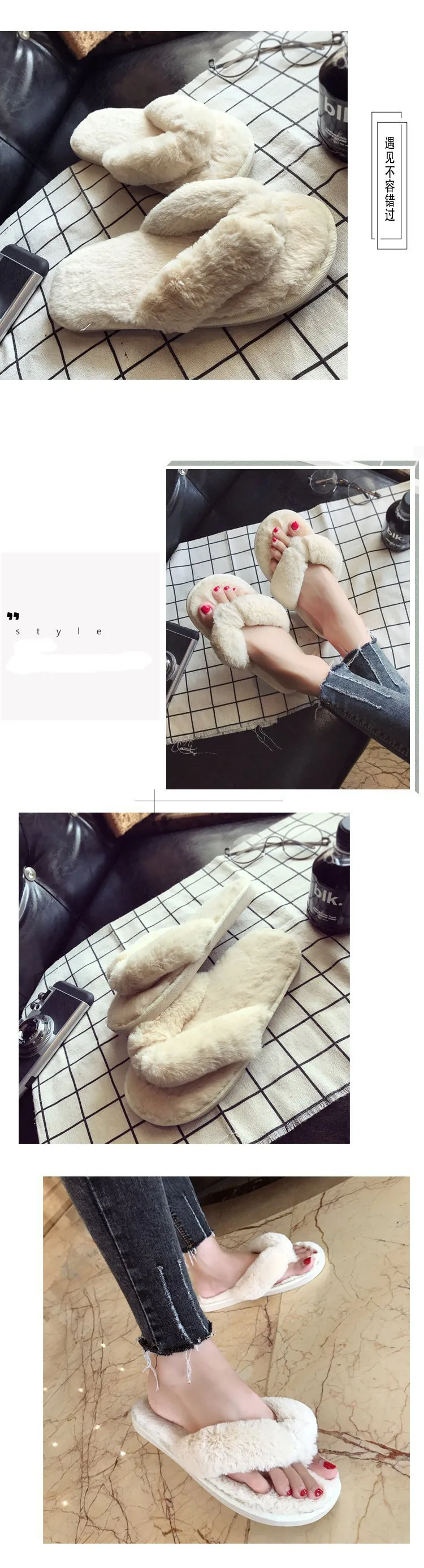 Женские зимние теплые хлопковые тапочки; модные Pantufa; черный плюшевый Вьетнамки; женские меховые шлепанцы; женские пушистые домашние меховые Тапочки