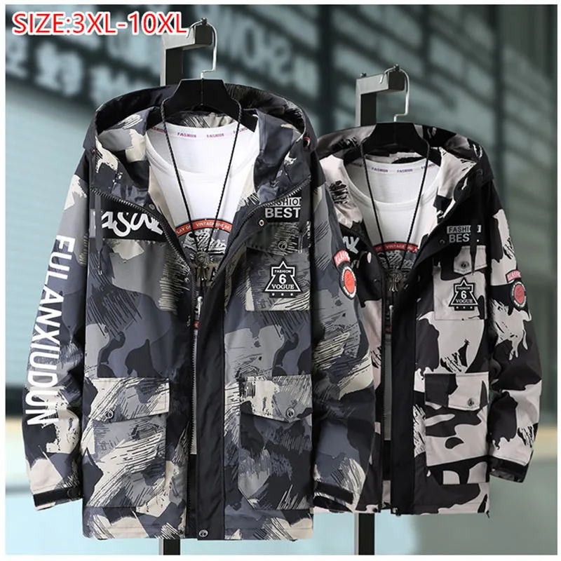 

Men Camouflage Jacket Oversized 8XL 9XL 10XL 7XL Coat Spring Autumn Windbreaker Plus Size Hooded Cargo Loose Camo Black Clothes