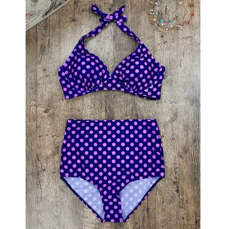 Сексуальный большой купальник в горошек с высокой талией женский бикини пуш-ап