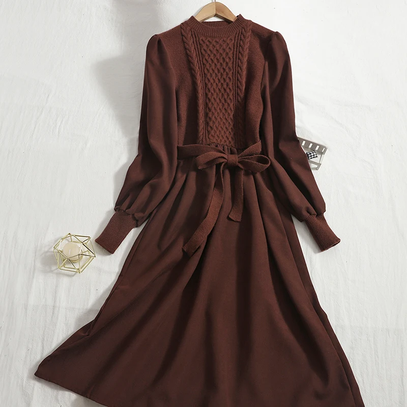 Женское трикотажное платье с круглым вырезом однотонное винтажное вельветовое