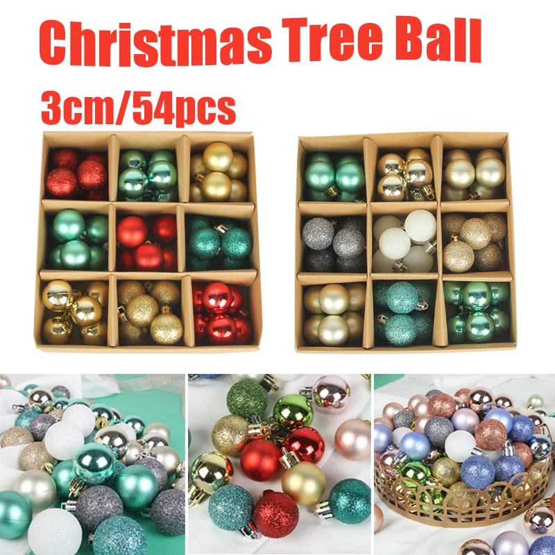 

54 шт., 3 см, шар для украшения рождественской елки, блестящий золотой пластиковый шар, подвесная фотография 2021, Новый год и Рождество
