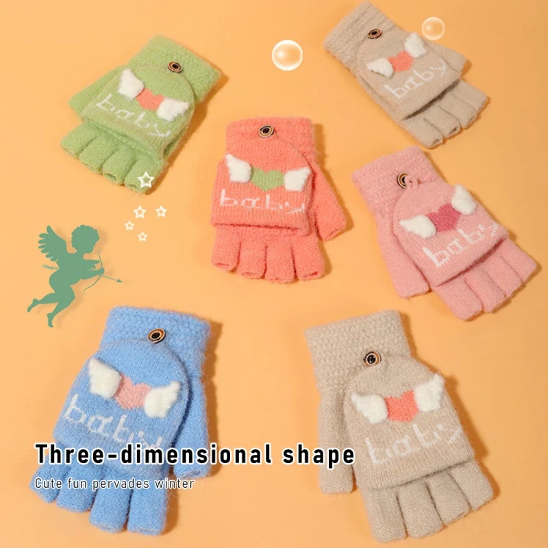 

Mittens Warm Boys Girls Christmas Birthday Gifts Children Baby Winter Cartoon Versatile Cotton Sports Knitt Half-finger Gloves