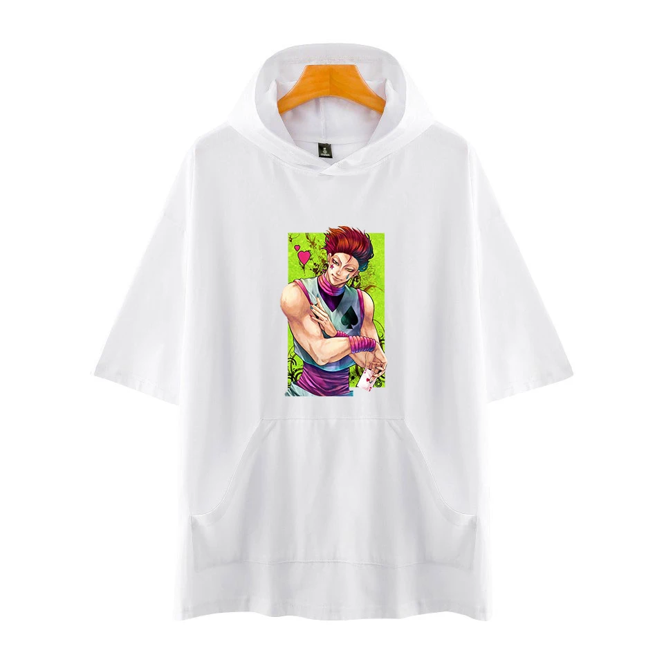 Новая летняя короткая футболка Hisoka HUNTER с капюшоном и принтом модная повседневная