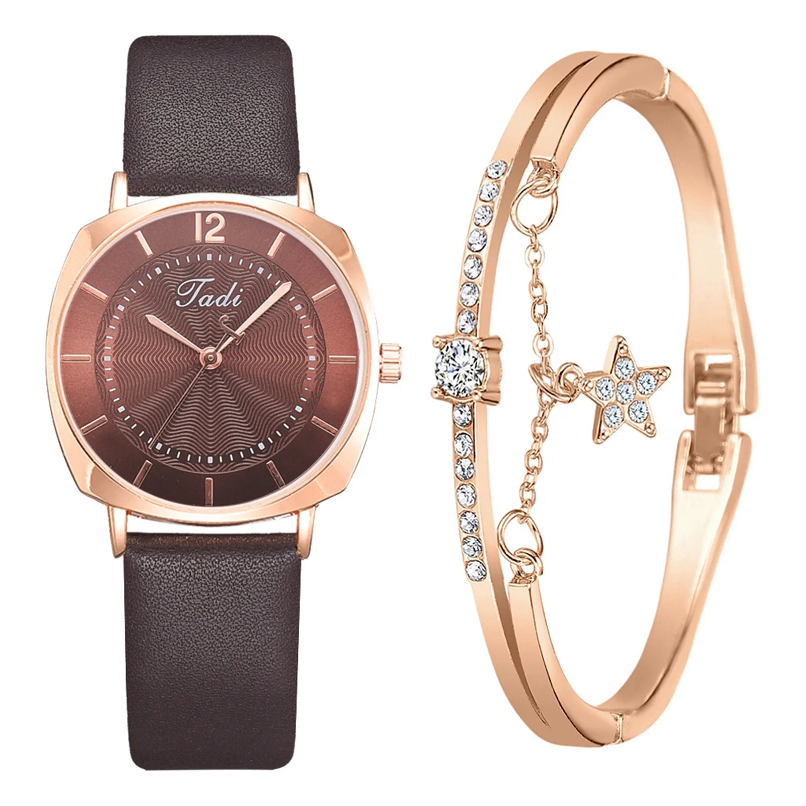 

New Sleek Minimalist Fashion Strap Dial Women Waterproof Diamond Quartz Watch Retro Casual Simple student Brand Gift Watch Set